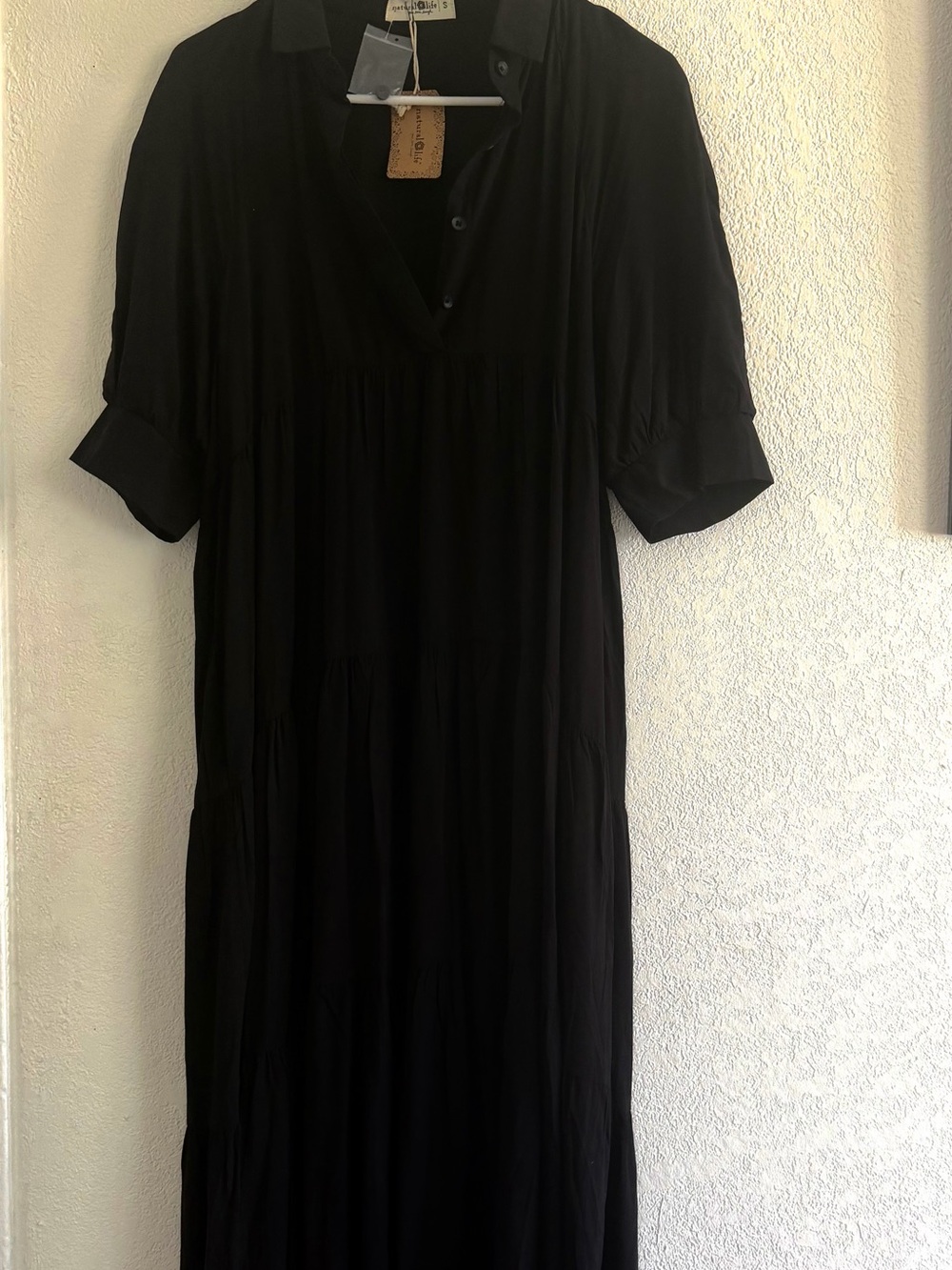 NATURAL LIFE Black Tiered Maxi Shirt Dress